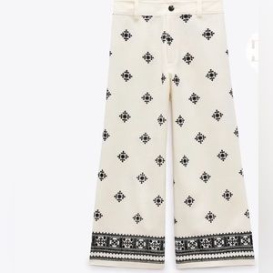 Zara Embroidery Linen High Waisted Pants